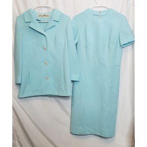 Vintage Dress Coat Suit Briny Marlin Pastel Blue Textured Polyester Size Small
